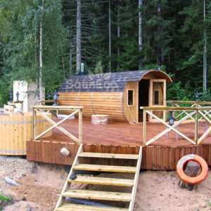 Three Room Barrel Wooden Sauna from Sauneco