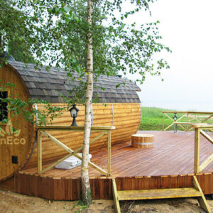 Three Room Barrel Wooden Sauna from Sauneco