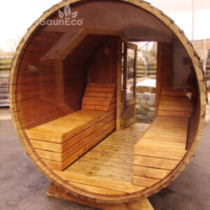 Barrel Sauna With A Glass Wall from Saneco